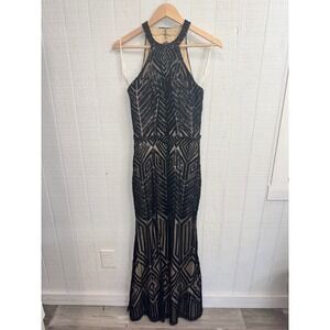 Dimitra Designs Sparkle Gown Black Sequin Art Deco Halter Maxi Dress Size 12